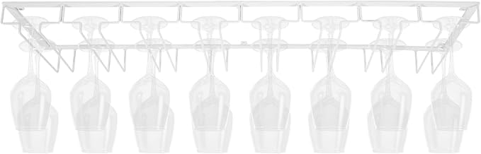 Wine Glass Rack Under Cabinet Max Capacity with 16 Wine Glasses, 8 Row Extreme Large Stemware Hanger, Metal Wine Glass Holder, DIY Bar Glass Storage Rack for Bar Counter, Kitchen(White)