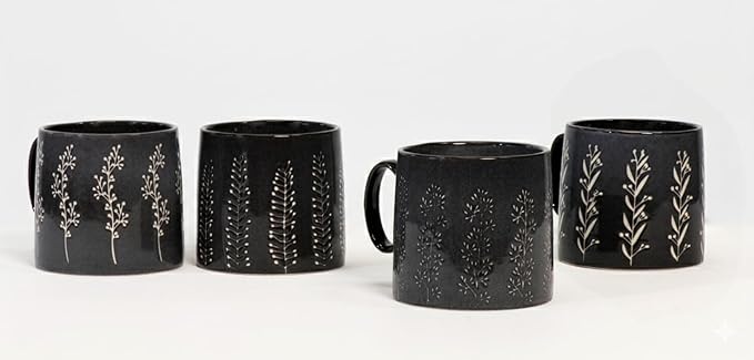 House Beautiful Versatile Classic Stoneware Mug Set - 20 oz, Set of 4 (Timeless Impressions)