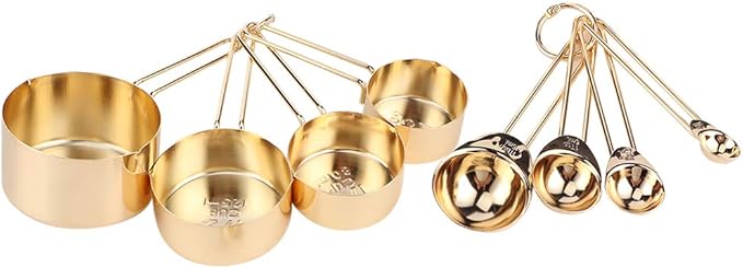 8Pcs Stainless Steel Measuring Cups and Spoons Set - Professional Kitchen Baking Tools with Engraved Scales, Nesting Design for Easy Storage, Dishwasher - for Dry & Liquid