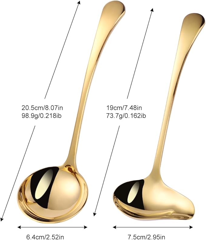 1-Piece Sauce Ladle and 1-Piece Gravy Ladle, 18/10 Stainless Steel, Dishwasher Safe(Gold)