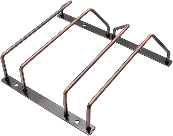 18cm Wine Glass Rack - Under Cabinet Stemware Wine Glass Holder Glasses Storage Hanger Metal Organizer for Bar Kitchen, Copper Finish (2 Rows, 1 Pack)