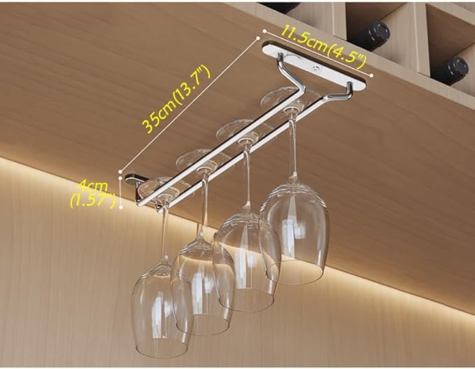 CAKERS Under Cabinet Hanging Stemware Display Rack|304 Stainless Steel Wine Glass Holder|Wine Glass Storage Organizer Hanger,1 Rows,35cm(13.7in)