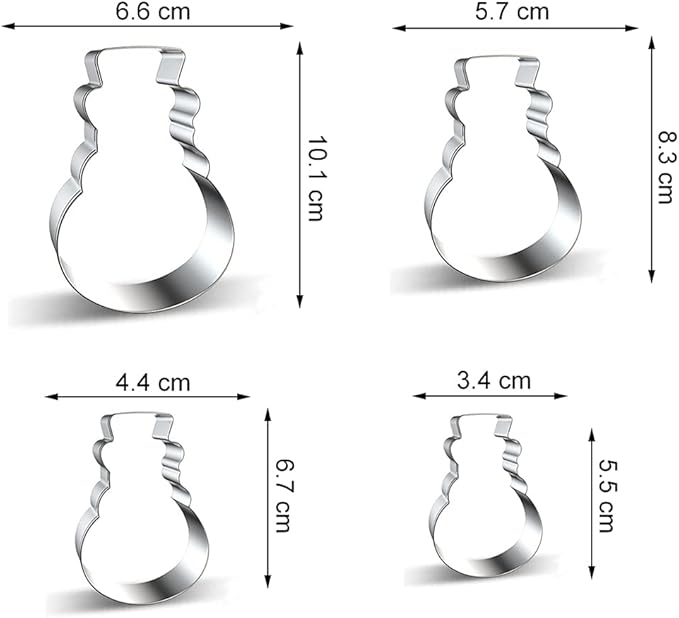 Snowman Cookie Cutter Set of 4 - Small, Medium, Large, Oversized Different Sizes Snowman with Hat Cookie Cutters Biscuit Mold for DIY Chirstmas Day Holiday Party Decorations - Stainless Steel Azflyife