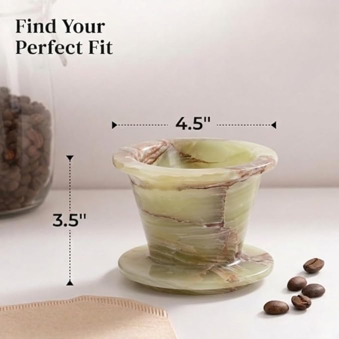 Marble Pour Over Dripper – 4.5 Inch Green Onyx Handmade Coffee Filter Dripper, Manual Pour Over Coffee Maker, Reusable Coffee Brewing Cone for Kitchen Coffee Bar