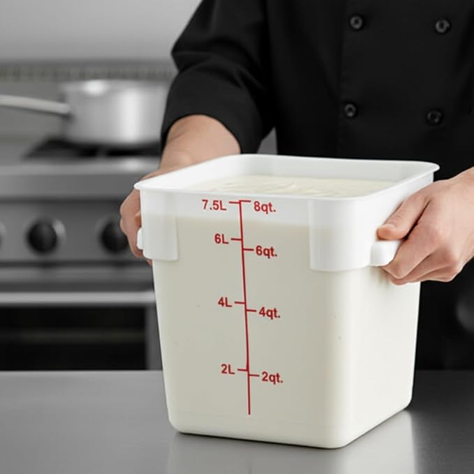 TrueCraftware- 8 Qt. Polypropylene Square Food Storage Container White- Commercial Food Storage Containers Meal Prep Containers Reusable Food Containers for Pantry Kitchen Storage Organization