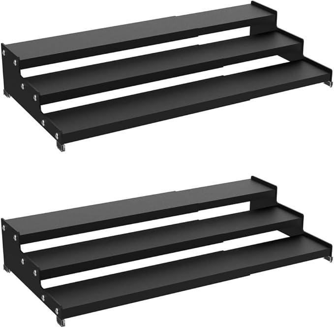 Expandable Carbon Steel Spice Rack Organizer for Pantry, Adjustable 3-Tier Ladder Shelf,Holds Up to 24 Cans,Kitchen Countertop Organizer, Rustproof Storage Rack for Spices, Cans, Sauces & Dry Goods