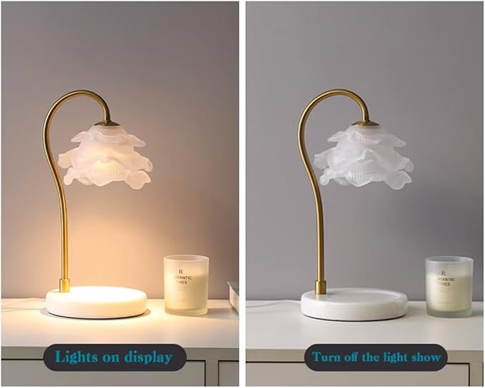 KLUFO Candle Warmer Lamp,for Jar Candles, with Petal Lampshade Marble Base,Electric Timed Dimmable Wax Melter Lamps, Flower Lampshade Candle Lamps for Home Decor, Soy Wax Candles