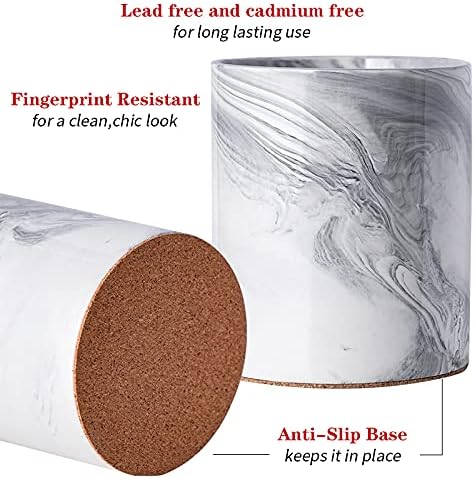 Yundu Porcelain Gray Marble Utensil Crock, Kitchen Utensil Holder for Countertop, 7″ Large Size for Storage,Table-Protection Cork Mat