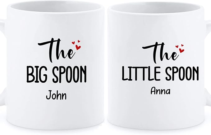 Personalized Couple Coffee Mugs Set Design For Couple, Set Of 2, Custom Name Couple Mug, Big Spoon Little Spoon Couples Coffee Cup Gifts For Anniversary, Love Gifts, Couple Cup, White 11oz 15oz