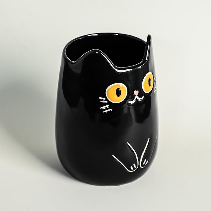 SOCOSY Black Cat Ceramic Kitchen Utensil Holder For Countertop, Cooking Utensil Crock Holder Spatula Holder
