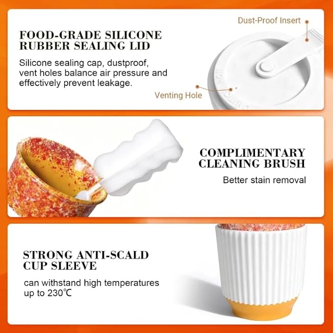 13oz Ceramic Travel Coffee Mug Set, 2pcs Stylish Ceramic Coffee Mug With Lid, Portable Coffee Cup For Hot Or Cold Drinks Microwave Dishwash Safe, for Mother's Day Birthday Gift