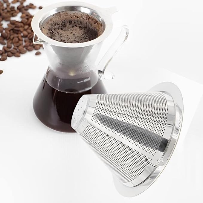TQEONKL Pour Over Coffee Dripper,Paperless Reusable Coffee Filter,Metal Cone Reusable Single Cup Coffee Maker (2-4 cups)