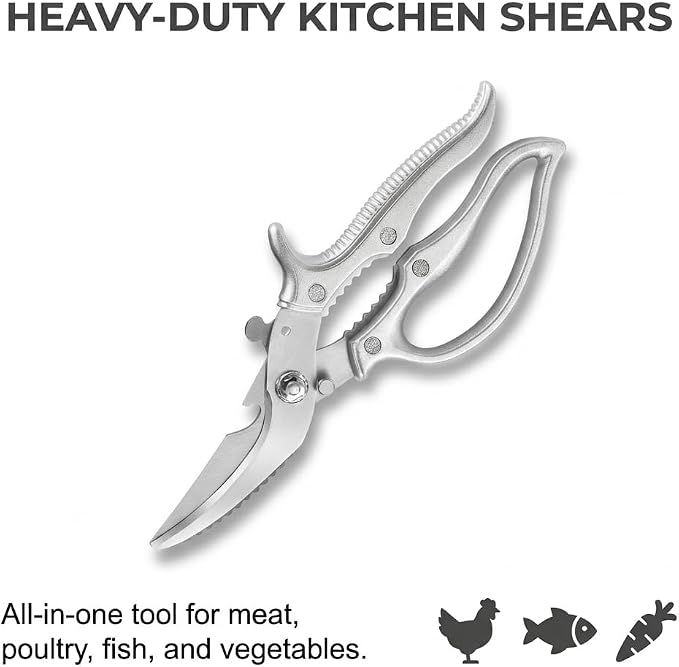 News Stainless steel Bone Cut Kitchen Scissors, Non-Slip Handle & Safety Lock, All Purpose Kitchen Shears for Chicken, Meat Cutting, Turkey, Fish, Vegetables, Spring Loaded, Dishwasher Safe (3)