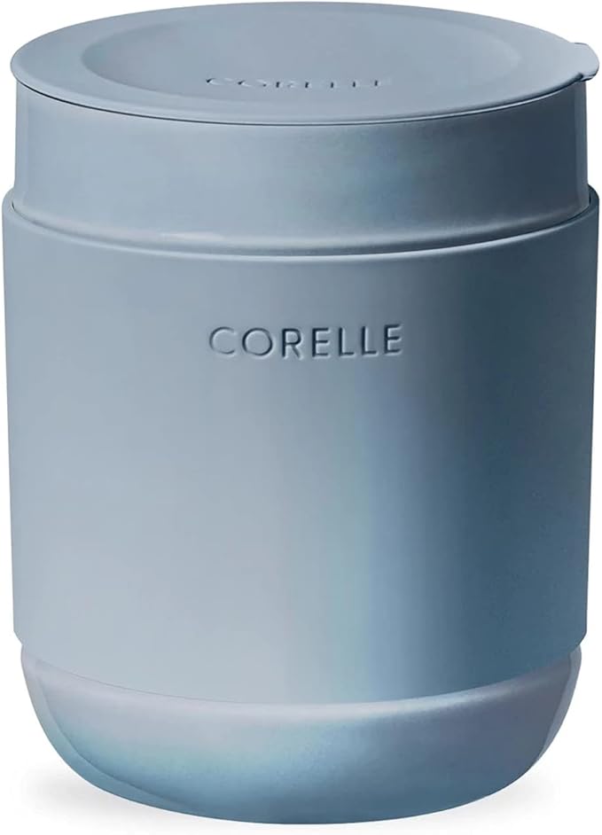 Corelle Stoneware 4-Pc Tumbler Set of 2 with Lids, Handcrafted Artisanal Travel Mug, Solid Glaze Stoneware, 13-1/2-Oz Travel Coffee Mug Set, Oatmeal