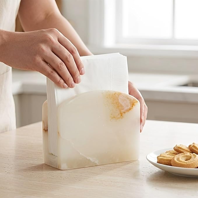 Radicaln Marble Napkin Holder 5.5" Inches White Onyx Handmade Simple Modern Home & Kitchen Napkins Paper Holder For Countertop - Ideal Napkin Holder for Home Decor
