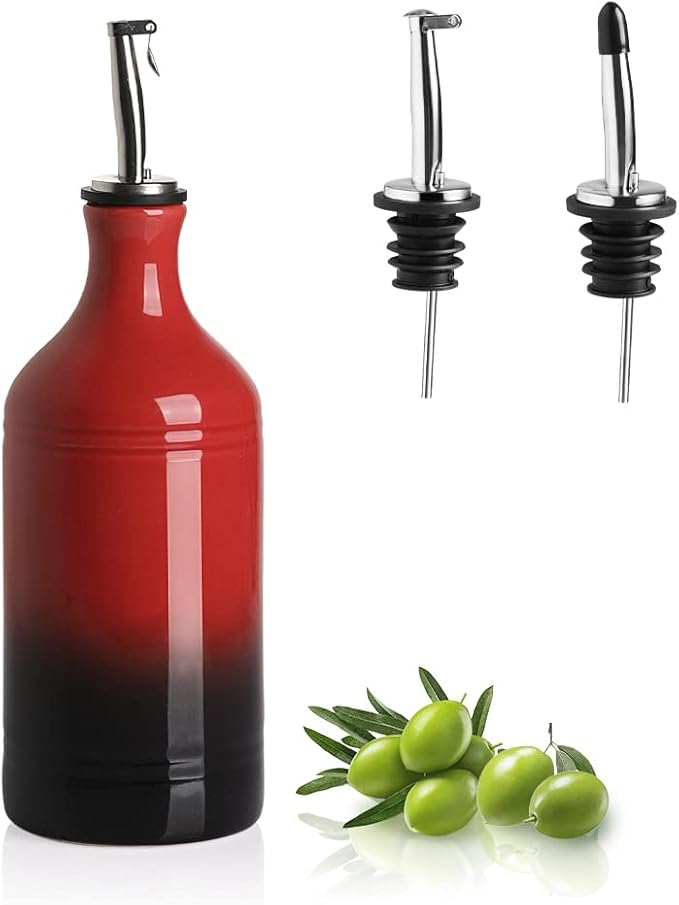 Sweejar Ceramic Olive Oil Dispenser Bottle, Opaque Oil Cruet Protects to Reduce Oxidation, Suitable for Storage Vinegar, Coffee Syrups & Other Liquids, Pack of 1, 15.5 Fl Oz(Gradient Red)