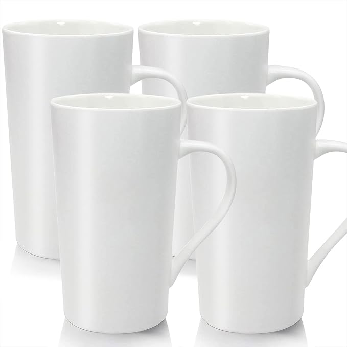 20oz Ceramic Coffee Mugs Large Latte Mugs Modern White Drinking Cups with Handles Set of 4 Perfect for Tea, Coffee, Cocoa