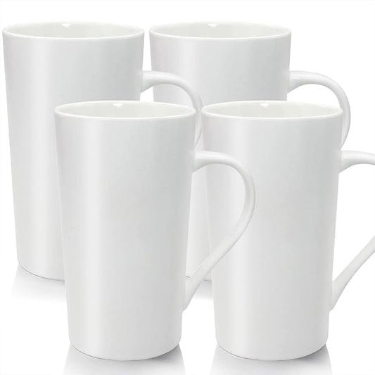 20oz Ceramic Coffee Mugs Large Latte Mugs Modern White Drinking Cups with Handles Set of 4 Perfect for Tea, Coffee, Cocoa