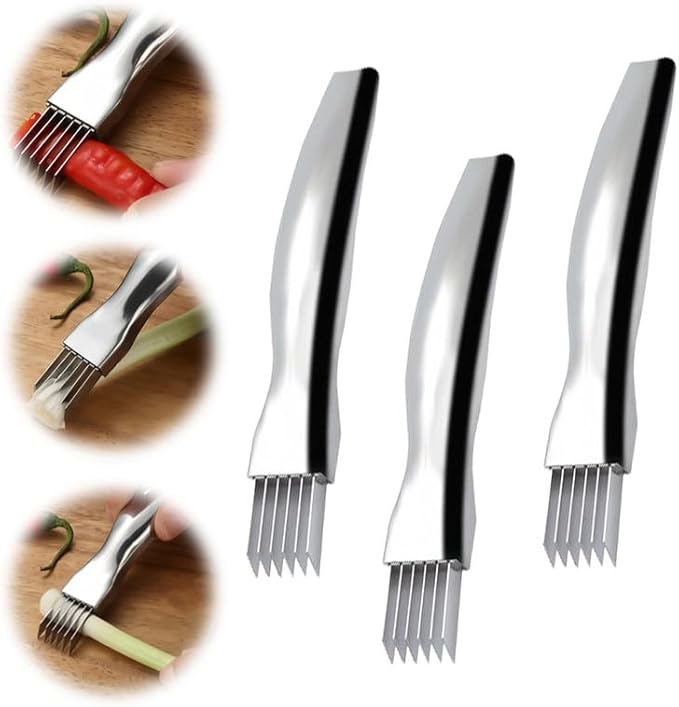 Shred Silk The Knife, 2024 New Stainless Steel Chopped Green Onion Knife, Food Speedy Chopper, Sharp Scallion Shredding Cutter, Kitchen Vegetable Cutter Household Multifunctional Food Slicer(3pcs)