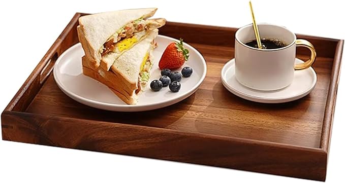 Wooden Coffee Trays with Handles Wood Serving Tray Wooden Bed Tray, Coffee Table Trays for Living Room,Wood Kitchen Tray Wood Decorative Tray with Handles