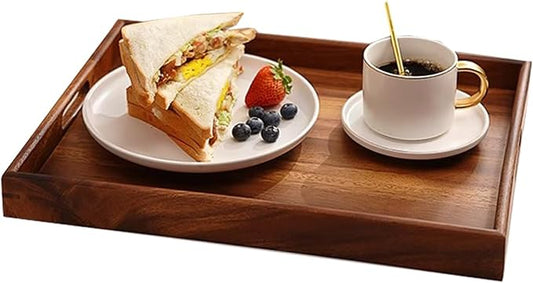 Wooden Coffee Trays with Handles Wood Serving Tray Wooden Bed Tray, Coffee Table Trays for Living Room,Wood Kitchen Tray Wood Decorative Tray with Handles