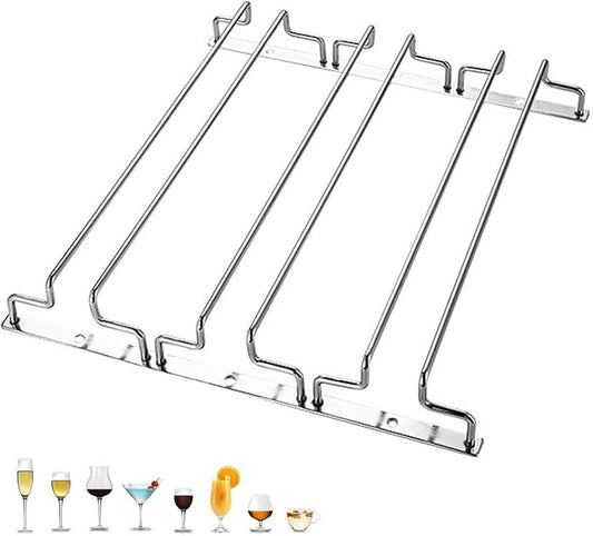 1/2/3 Rows Metal Wine Glass Rack Under Cabinet, Wine Glass Holder, Hanging Storage Organizer, For Shelf Kitchen Bar Decor(13.8in/35cm, Black/Silver) ( Color : Silver , Size : 32.5X35CM(12.8X13.8IN) )
