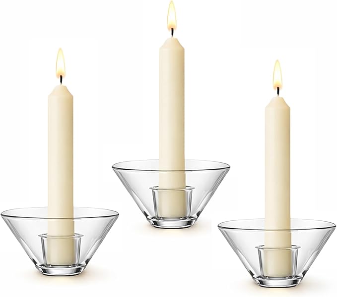 Smtyle Clear Short Candlestick Holders, Glass Tea Light Candle Holders, Set of 3 Candle Holder for Both Wax Taper Candles and Tealights, Small Modern Minimalist Table Centerpieces for Home Decor