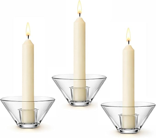 Smtyle Clear Short Candlestick Holders, Glass Tea Light Candle Holders, Set of 3 Candle Holder for Both Wax Taper Candles and Tealights, Small Modern Minimalist Table Centerpieces for Home Decor