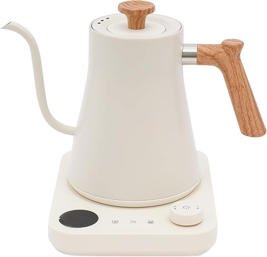 0.9L Electric Kettles, Gooseneck Electric Kettle with Stainless Steel Inner, 104-212℉ temperature adjusted,Quick Heating for Pour Over Coffee, Brew Tea, Boil Hot Water (White)