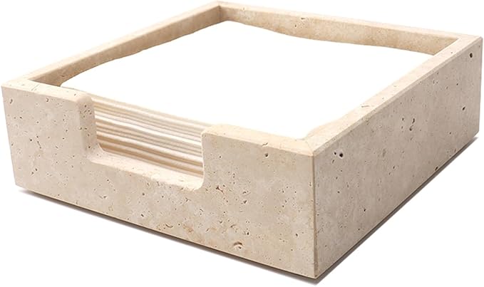 Cocktail Napkin Holder,Travertine Stone Napkin Holders Fit for 5”x5” Cocktail-Sized Napkins,Stone Napkin Holder for Table Kitchen Counter Dining Room Party Bar Decor,Beige