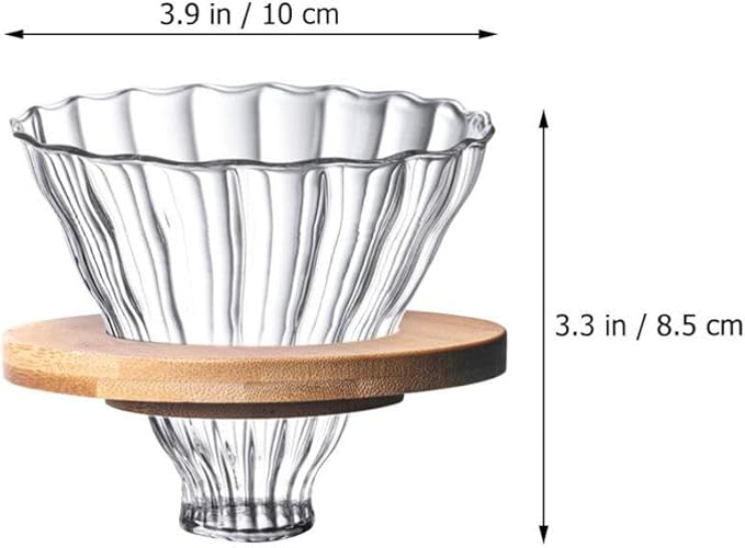 Cabilock 1set Reusable Stripe Glass Coffee Filter Funnel High Borosilicate Glass Coffee Dripper Base for Home Cafe Travel Use