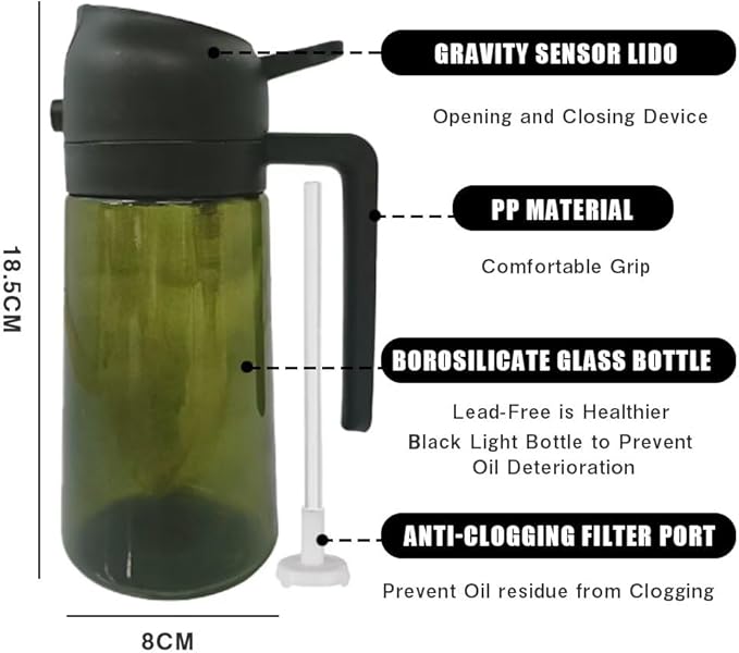 Kitchen Maiden 2 in 1 Oil Dispenser, New Kitchenmaiden 2 In 1 Oil Sprayer for Cooking，Olive Oil Dispenser Bottle Spray And Pour for Air Fryer, Salad, Frying, BBQ