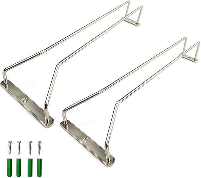 Stemware Wine Glass Hanging Rack Under Cabinet Kitchen Bar Storage Wine Glass Rack Holds up to 8-10 Wine Glass, 13.4 Inch Set of 2, Silver