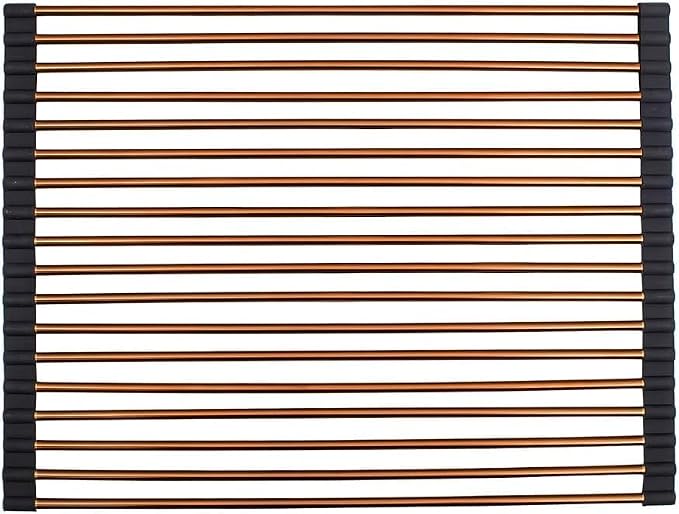 Strictly Sinks Stainless Steel Roll Up Dish Drying Rack – Copper 17 Inch Over The Sink Drying Rack Ideal for Workstation Sinks Only – Multipurpose Foldable Kitchen Dish Rack (17-3/8″ x 13″ x 3/8″)