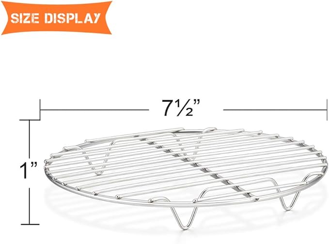 E-far 7½ Inch Steaming Cooking Racks, Stainless Steel Round Baking Cooling Rack Set of 2, Multi-Purpose for Canning Air Fryer Pressure Cooker, Dishwasher Safe