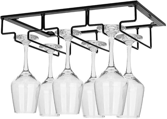 Hanging Stemware Holder - Wine Glass Hanger Rack Under Cabinet Stemware Wine Glass Holder Storage Hanger for Bar Kitchen Cabinet (3 Rows 1 Pack)