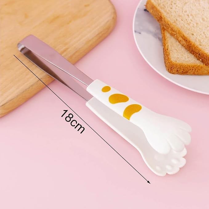 Kitchen Cooking Tongs – Cute Paw Shape Stainless Steel Salad Tongs for Cooking and Barbecue, Food Serving Utensil with Non-Slip Grip(White Medium)