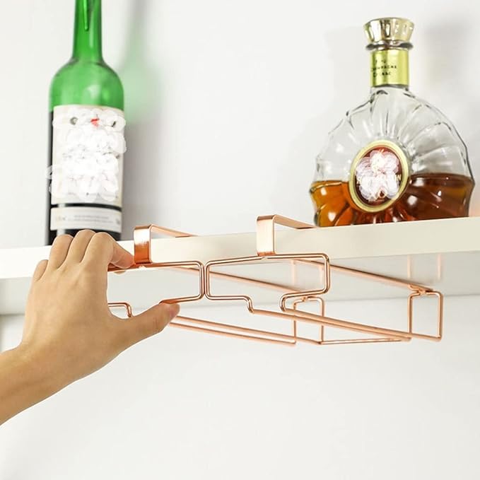 Metal Stemware Rack, Multifunction Wine Glass Holder Under Cabinet, No Drilling Champagne Goblets Storage Shelf, Home Glass Hanging Holder, 2 Rows (Color : White)