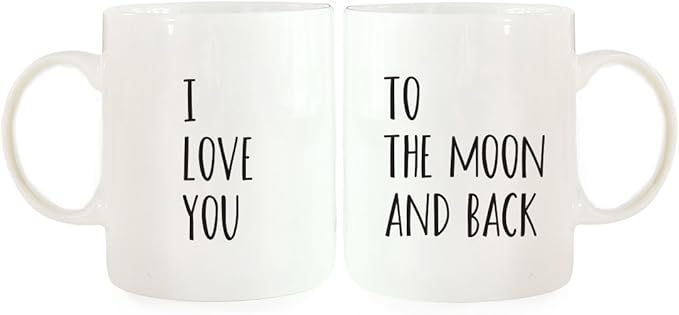 Andaz Press 11oz. Ceramic Ceramic Valentines Day Coffee Mugs Wedding Anniversary Couples Gift Set, I Love You, To the Moon and Back, 2-Pack, Girlfriend Birthday Valentines Day Christmas Ideas