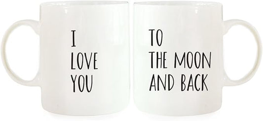 Andaz Press 11oz. Ceramic Ceramic Valentines Day Coffee Mugs Wedding Anniversary Couples Gift Set, I Love You, To the Moon and Back, 2-Pack, Girlfriend Birthday Valentines Day Christmas Ideas