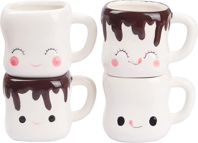 Marshmallow Mugs Set of 4 with Handle Marshmallow Cups Cute Mugs for Kids Hot Chocolate Cocoa Mug Gifts for Kids Women Christmas Mother's Day Set 6OZ
