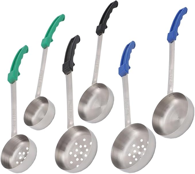 Portion Control Spoons Pizza Sauce Serving Spoons 6 Pack: 3 Slotted 3 Solid 4oz 6oz 8oz Stainless Steel