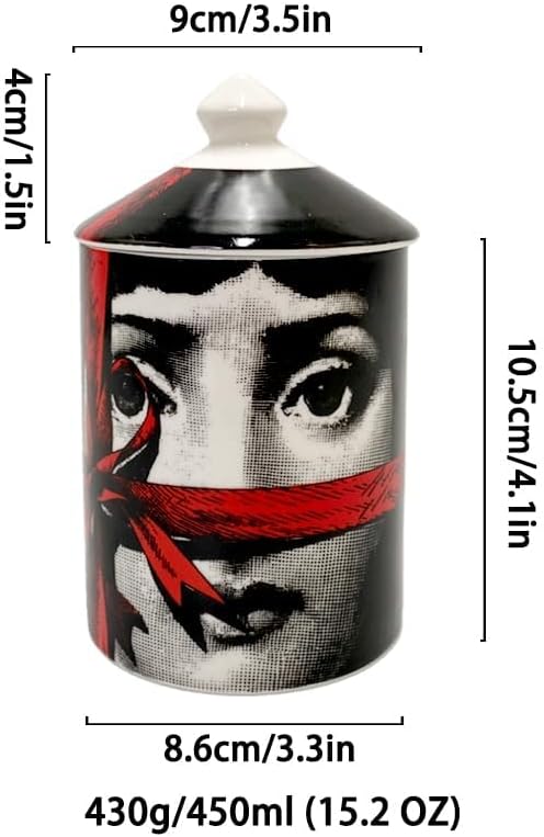 Handcrafted Italian Candle Holder Modern Art Vase with Female Face Design, Elegant Aromatherapy Jar for Tabletop Decor, Ceramic Material (Red Lace)