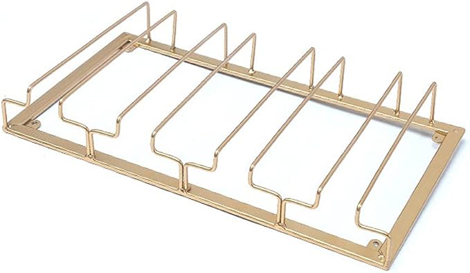 Under Cabinet Hanging Stemware Rack, Metal Wine Glass Holder Under Shelf for Cabinet Kitchen Bar Glasses Storage Hanger (Gold, 4 Rows)