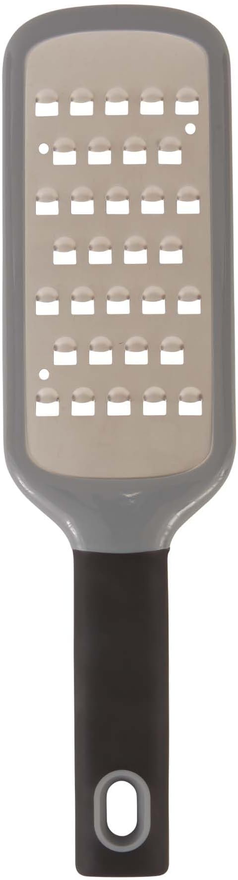 RSVP International Paddle Grater, Etched Steel Blades, Stainless Steel Hand Held Kitchen Cheese & Vegetable Shredder Comfort Grip Handle and Anti-Slip Foot, Safety Cover Included, Extra-Coarse
