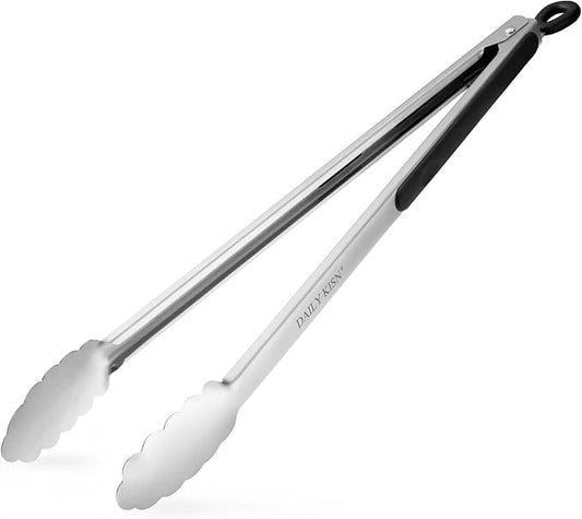 Grill Tongs, 17 Inch Extra Long BBQ Tongs, Premium Stainless Steel Metal Tongs for Cooking, Grilling, Barbecue/BBQ, Buffet (17", 1PC) | For Cooking/Serving/Grilling | Heat-Resistant | Dishwasher Safe