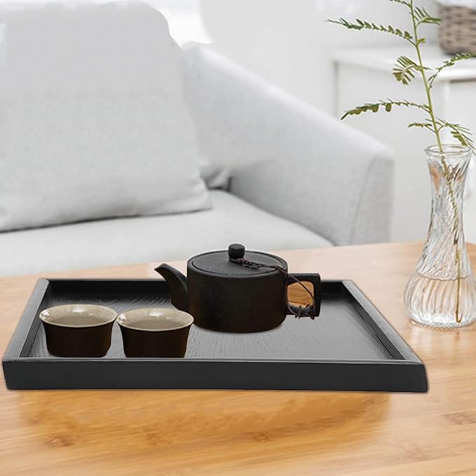 Solid Wood Serving Tray, Rectangular Wooden Tray with Raised Edges, Farmhouse Breakfast in Bed Tray, Charcuterie Board for Tea Coffee Snack Food Meals Breakfast Dinner Appetizers, 12.5x9.45in