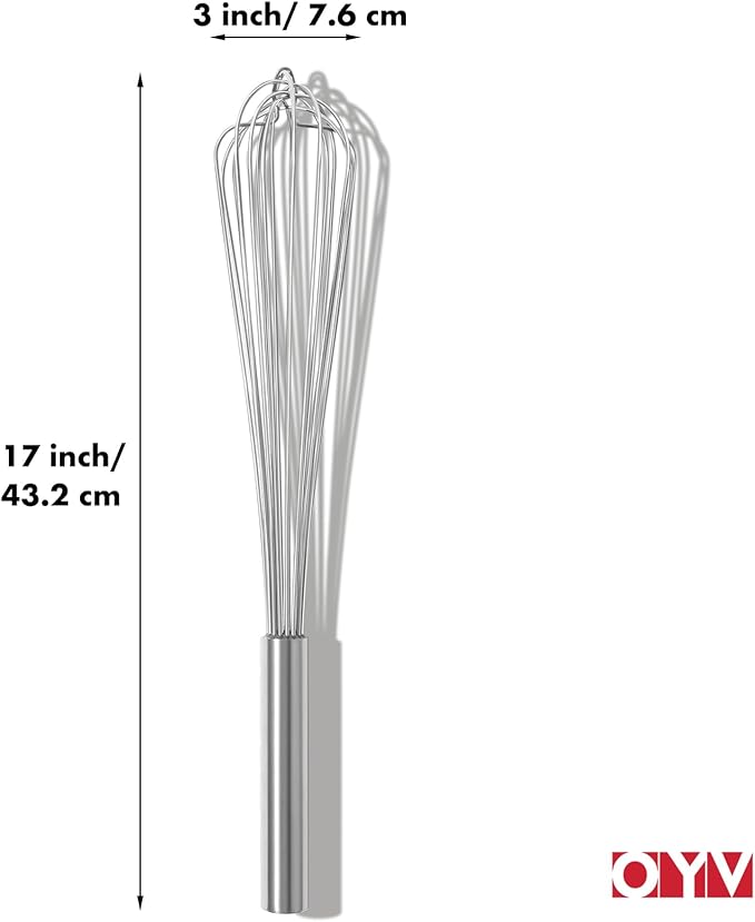 OYV 18/10 Stainless Steel Large Whisk, 17" Commercial Heavy Duty Whisk for Whipping Eggs, Mixing Batter, Making Sauces, Long Wisk Dishwasher Safe