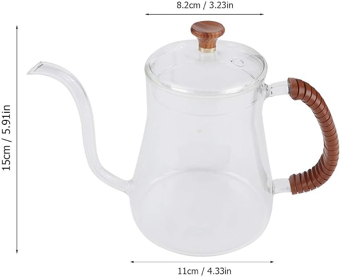 20 oz Gooseneck Pour Over Kettle - Thickened Glass with Lid, Perfect for Coffee and Tea