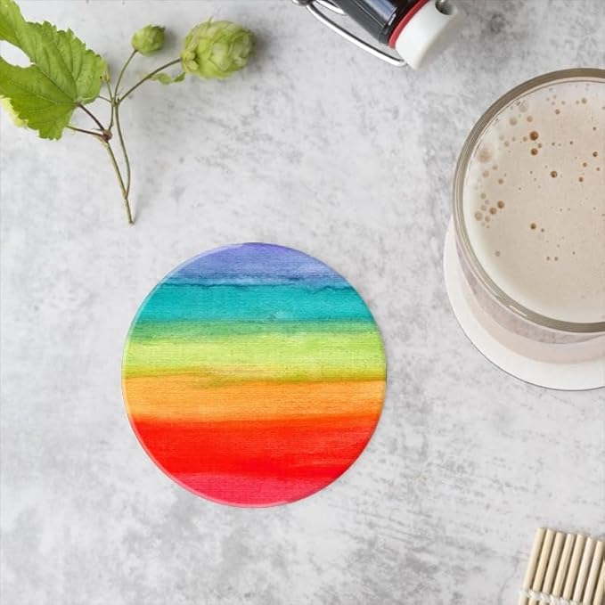 Ceramic Stone Cork Coasters for Drinks Tableware, Rainbow Colorful Pattern Round Absorbent Durable Aesthetic Art Cup Mat Protects Tables and Surfaces Set of 1 (4 * 4 Inch)